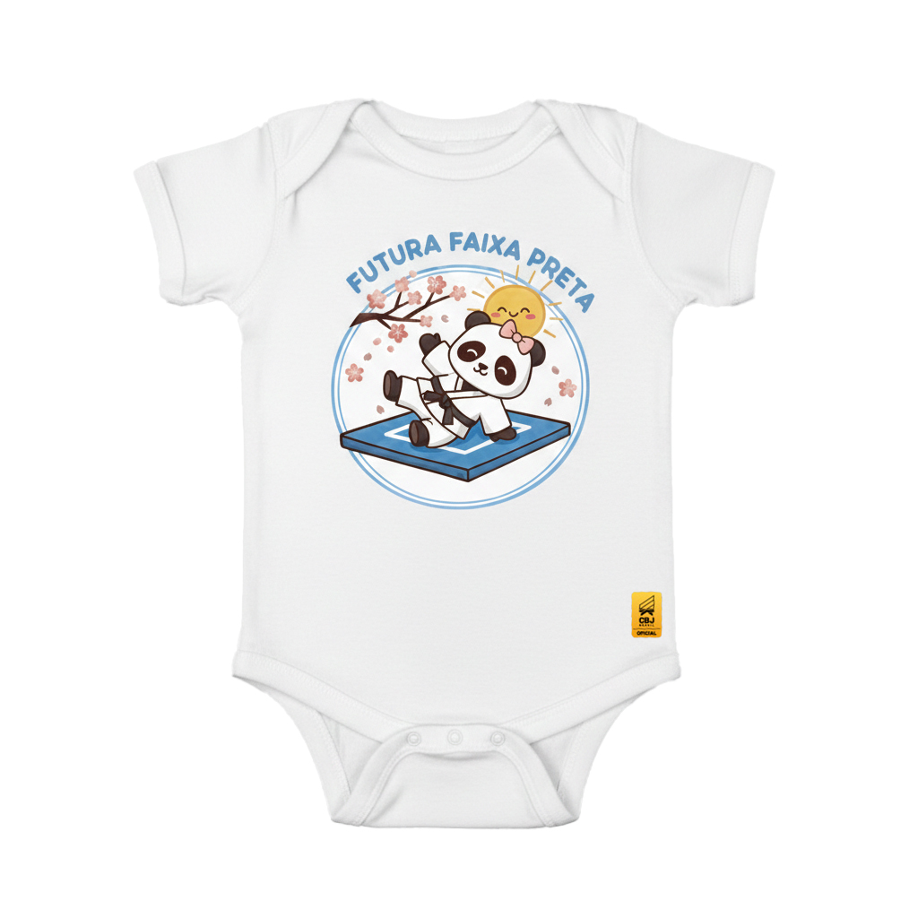 Body Bebê Judoca Panda Futura Faixa Preta